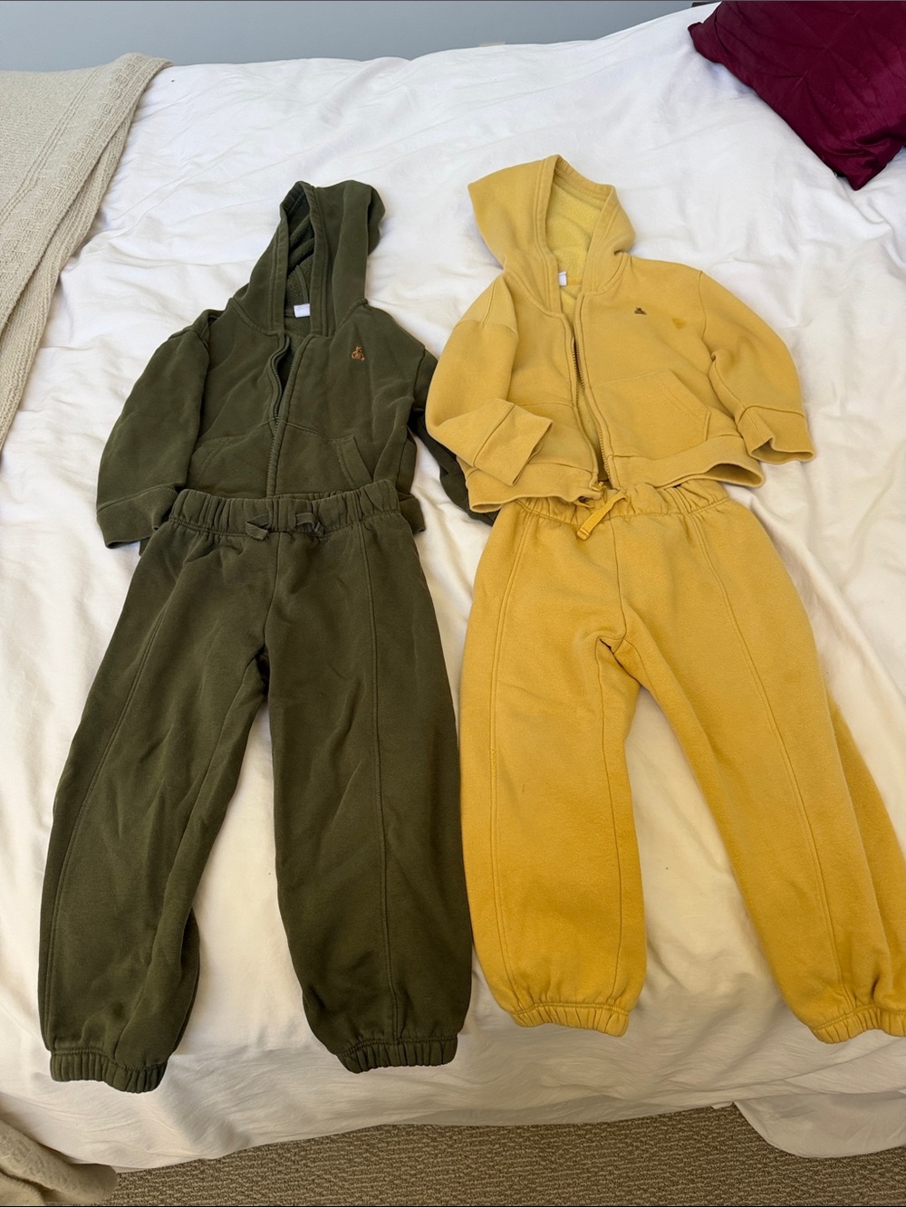GAP 3T Fleece Hoodie & Joggers Set - Olive Green & Mustard Yellow.